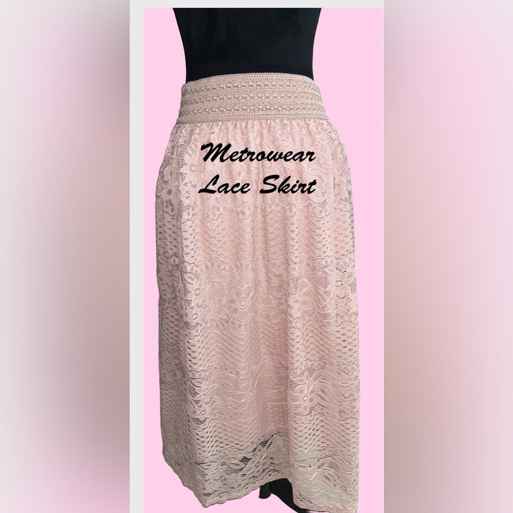 🌸 Metro Wear Lace/mesh Skirt Midi Rustic Pink Elastic Band Waist Pull On🌸